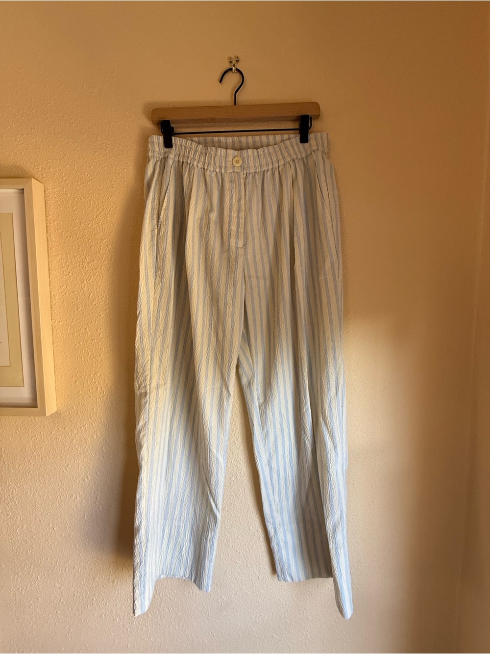 Light Blue Striped Casual Drawstring wide leg Pants